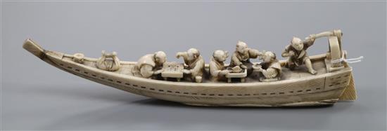 A Japanese carved ivory model of a boat, Meiji period